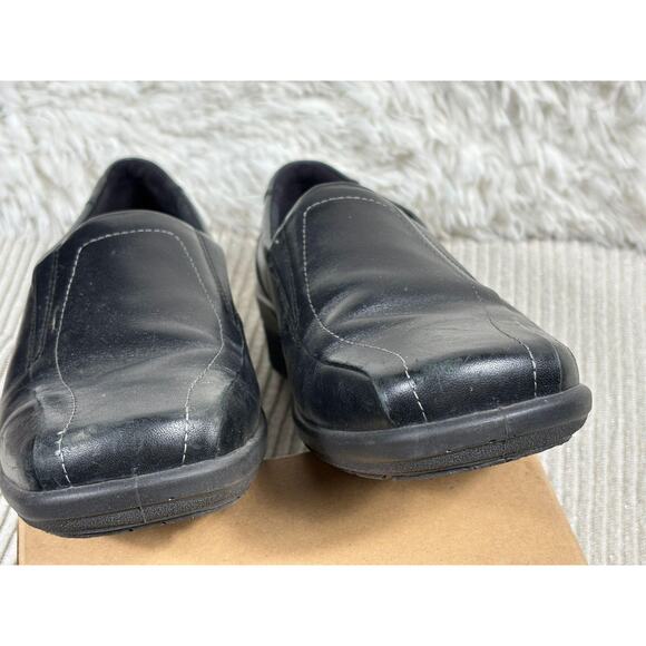 Ecco Shoes Womens Size 40 US 9 Black Leather Slip On Comfort Loafers Shock Point - Picture 2 of 7